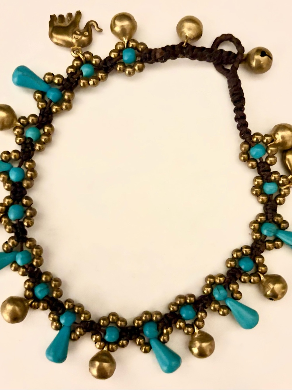 Turquoise Bead Anklet with Gold Charms